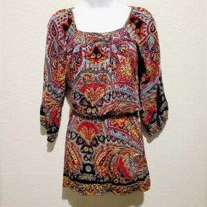 💚5/$25 Angie Boho Print Elastic Waist Mini Dress Size Small